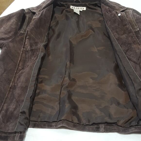 AMI Sz L Brown 100% Leather Y2K Western Lined Zipper Front Vintage Jacket Rodeo - Picture 6 of 12